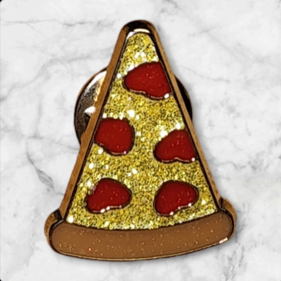 Jewelry - Heart Shaped Pepperoni New Pizza Glitter Pin